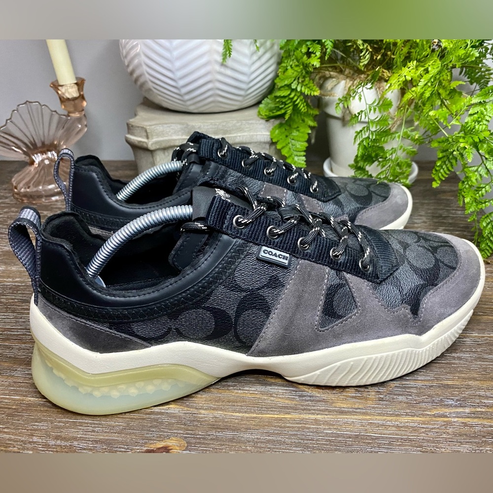 Coach Mens 12D Leather Citysole Runner Suede Designer Sneakers Shoes Black Gray - Picture 4 of 12